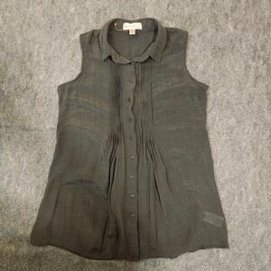 Cristina B Womens Small Dark Olive Green Pintuck Sleeveless Button Front Blouse